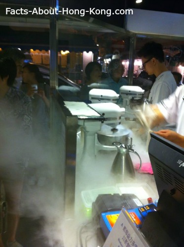 People lining up to try out the liquid nitrogen ice-cream