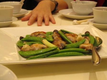 Sauteed snap peas and shrimps