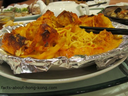 Baked lobster with Cheese Sauce on bed of Noodles or Spaghetti - Hong Kong seafood