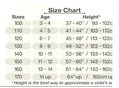 Kids Clothing Size Chart