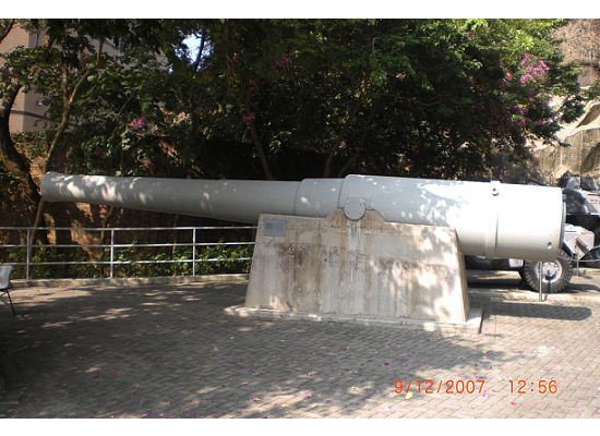 Cannon at the entrance next to the tanks