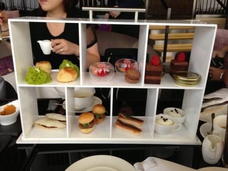 When we saw this tray was carried towards our table, we were so worried that the food might slide and fall.  But then, as soon as it was set on the table, the wait staff lifted the glass cover off.