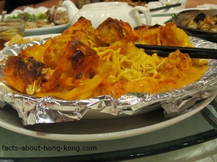 Baked lobster with Cheese Sauce on bed of Noodles or Spaghetti - Hong Kong seafood