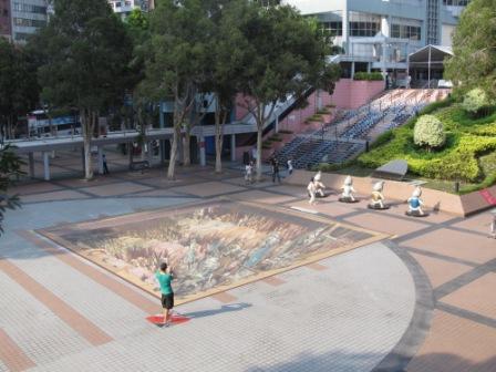 The outlook in front of the museum building.  The BIG painting on the floor, the staircase and the statues were aligned with the theme of the Terra Cotta