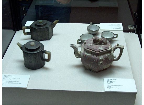 Ancient tea pots showcasing in the Hong Kong Museum of Tea Ware