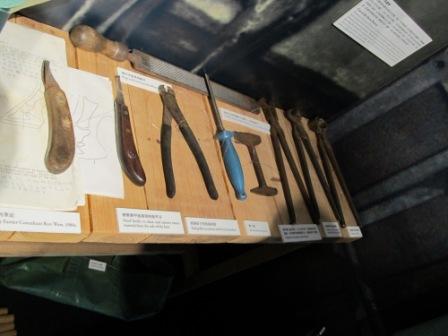 Tools used for horseshoes showcased in the Hong Kong Racing Museum