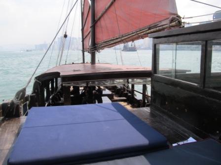 We sat right here throughout the trip in the Hong Kong junk boat