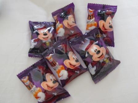 They give out candies at night during the month of Halloween in Hong Kong Disneyland.  They are actually marshmallow stuffed with strawberry jelly.  Y.U.M.M.Y.....