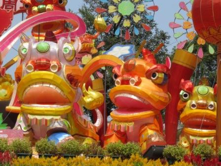 The traditional Chinese lanterns in the Statue Square in Central