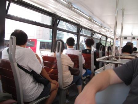 The seats of the new Hong Kong tram on the upper deck