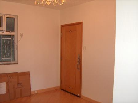 This is the living room. The door was the main entrance of the apartment. On the right hand side, it looks like a margin of a picture. It was actually the wall of the dining room.